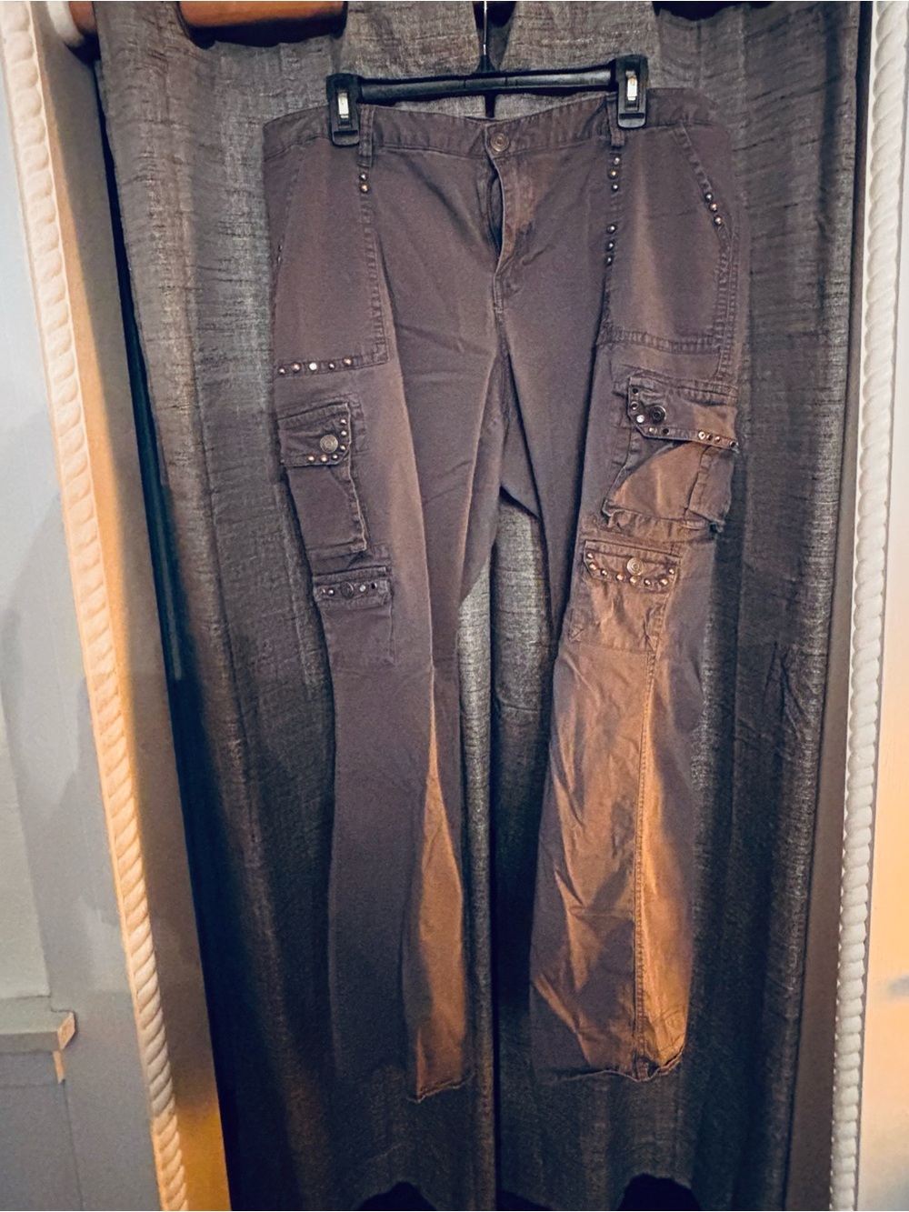 Gitano Gray Straight-Leg Cargo Pants with Stud Accents